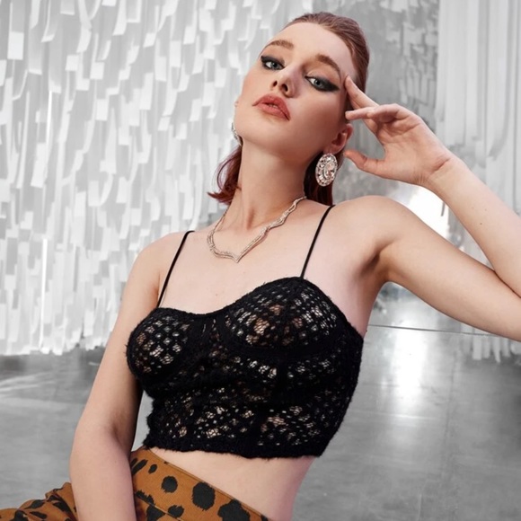 New Solid Black Bustier Soft Lace Cami Spaghetti Strap Tank Top - Picture 2 of 12